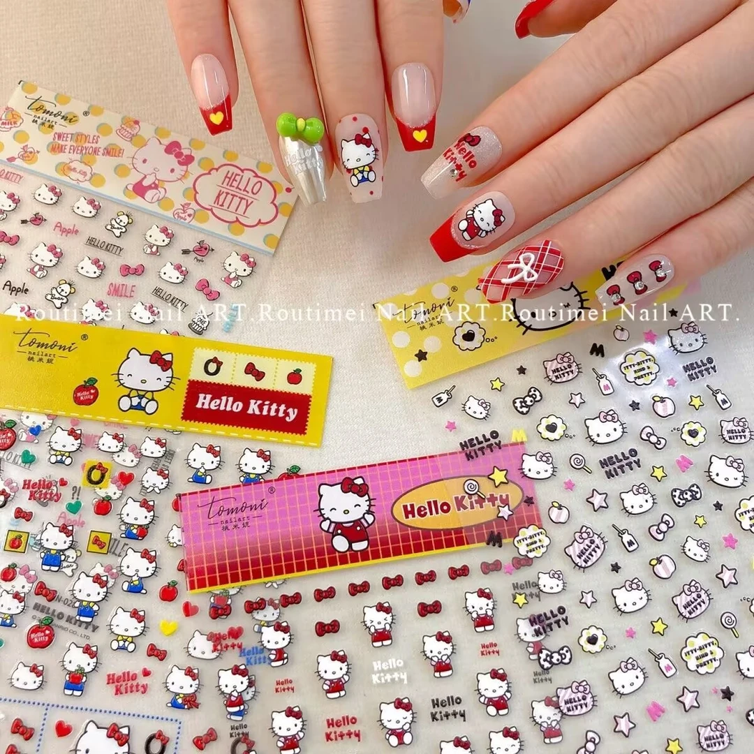 三丽鸥款hellokitty凯蒂kt猫可爱卡通日系美甲装饰指甲贴浮雕立体