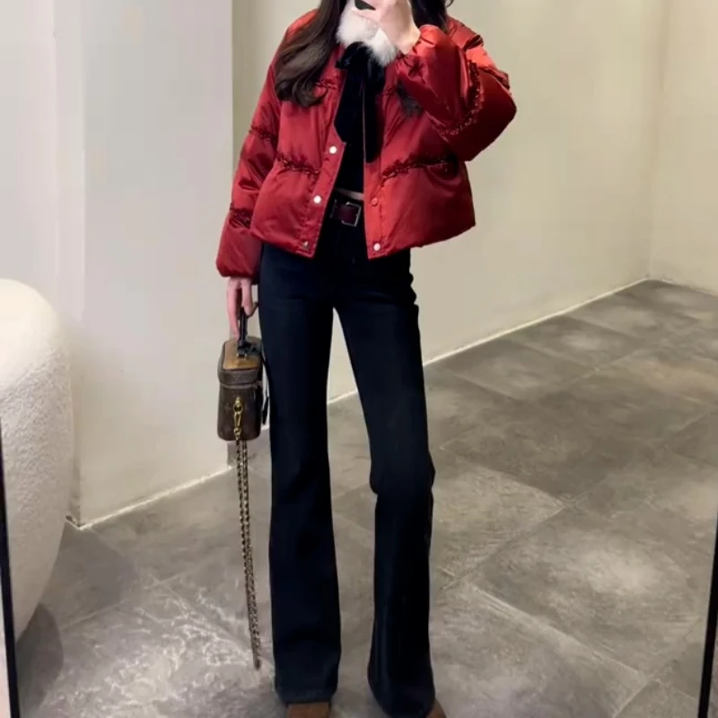 黑色微喇牛仔裤女2025秋冬加绒大码高腰百搭弹力显瘦修身喇叭裤子