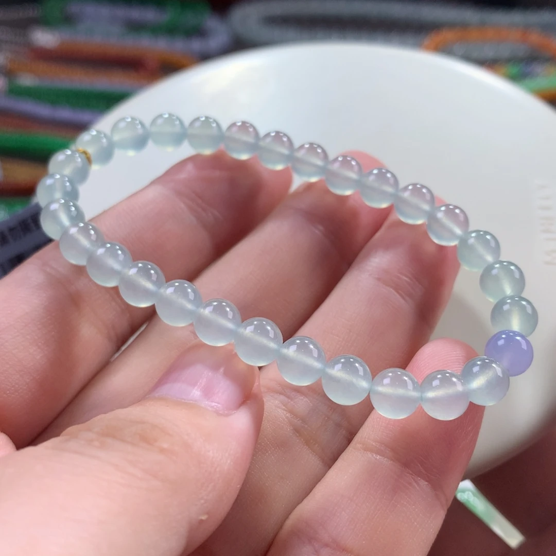翡翠未镶嵌手链翡翠高冰淡色晴底卡6+