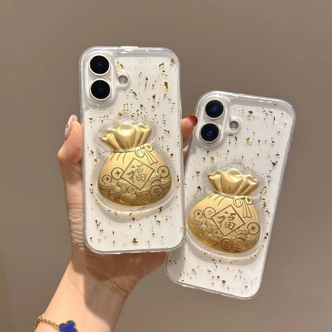 滴胶福袋适用于苹果17/16Pro金箔立体iPhone14pro/15防摔高级感13