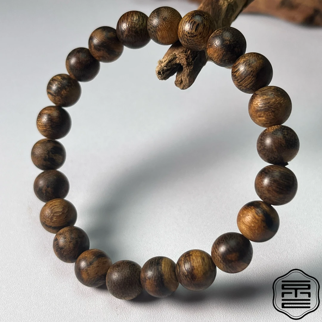 沉香越南黄油格沉香手串8+mm单圈手串 九九沉