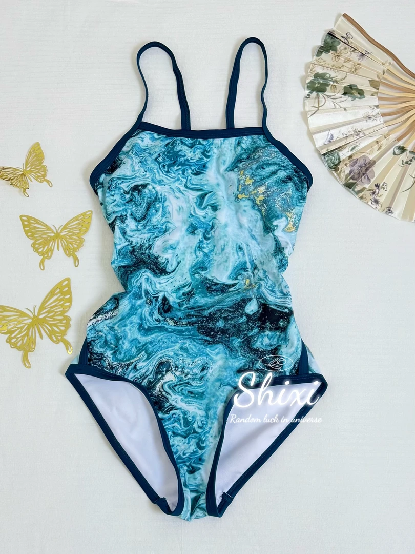 星河灿烂丨双层可拆卸胸垫保守低叉微胖大码专业竞速连体三角泳衣