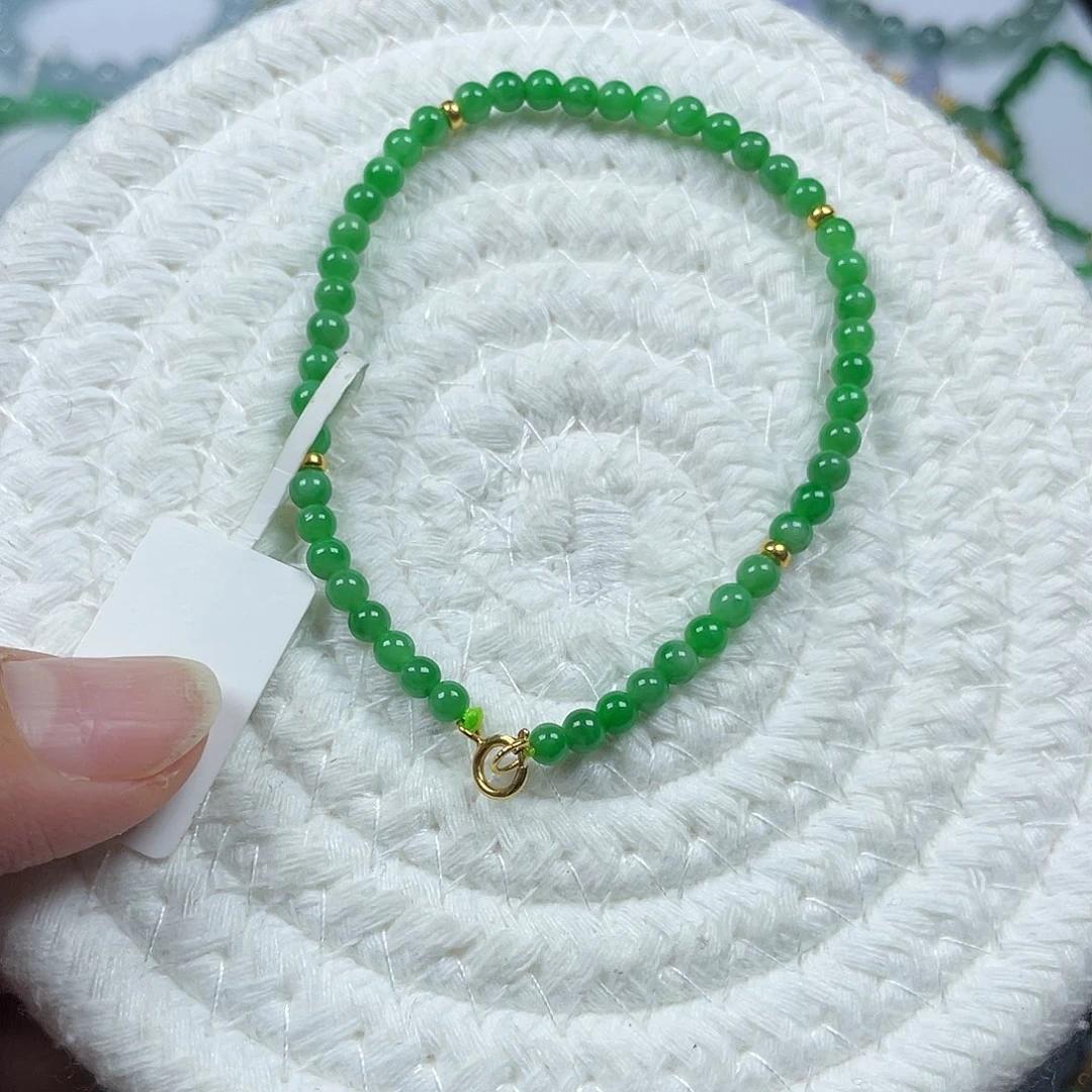 翡翠18K金镶嵌手链天然缅甸翡翠A货卡3.5