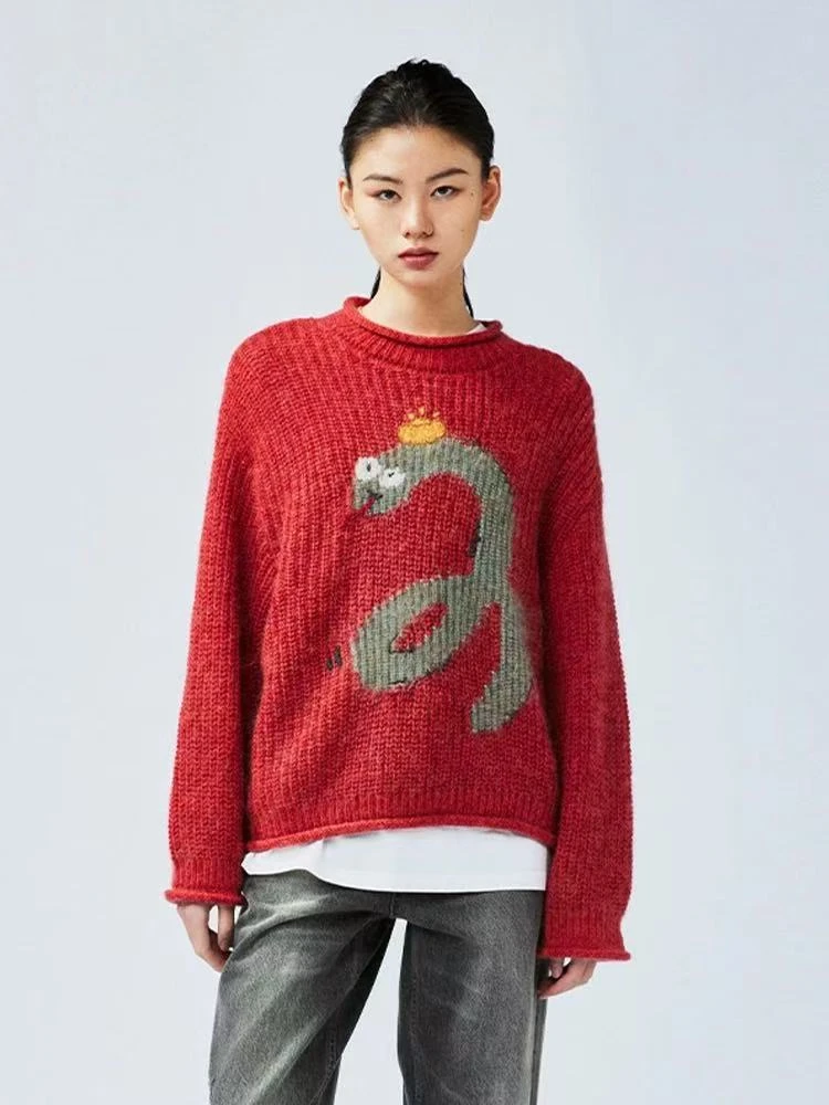 UOOYAA/乌丫2025春季新款贺岁简笔招财蛇套头毛衫2799