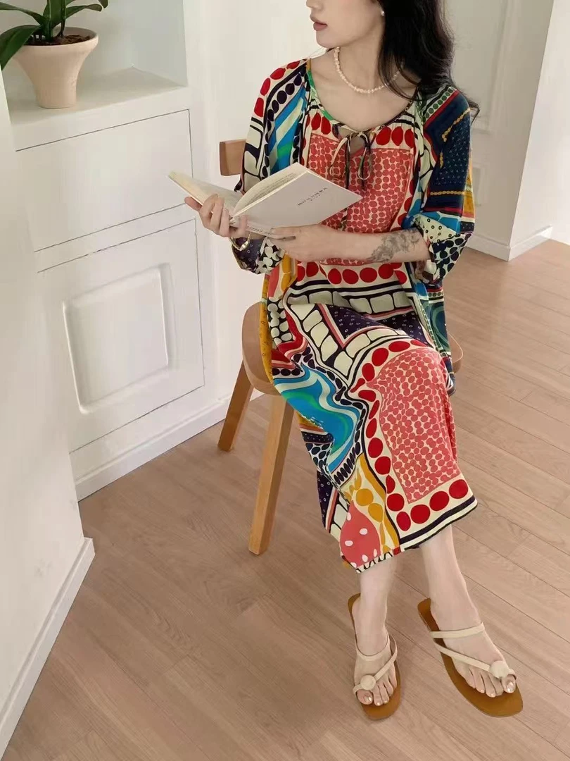 睡裙女夏薄款棉绸连衣裙可外穿韩版ins感中长款家居服人造棉