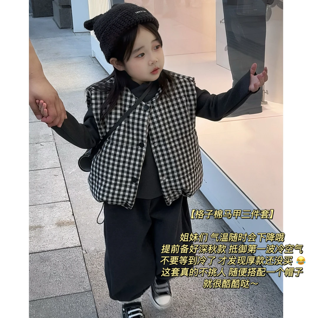 男童女童马甲25冬季儿童格马甲打底保暖坎肩面包服宝宝马夹三件套