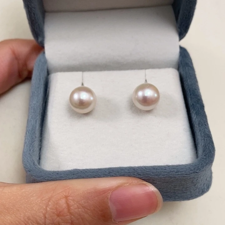 淡水珍珠耳饰银S925镶嵌9-10正圆