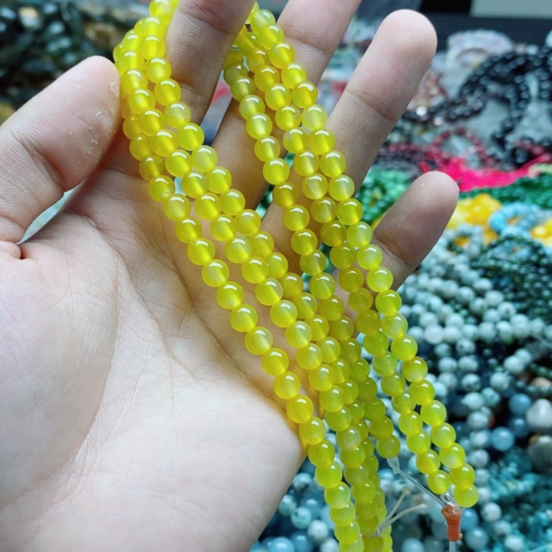 玛瑙/玉髓未镶嵌珠宝半成品一条天然6mm黄玛瑙圆珠A级