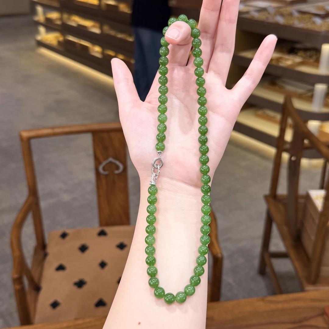 【铭舍】天然和田玉碧玉项链8mm左右时尚珠宝J-11.19