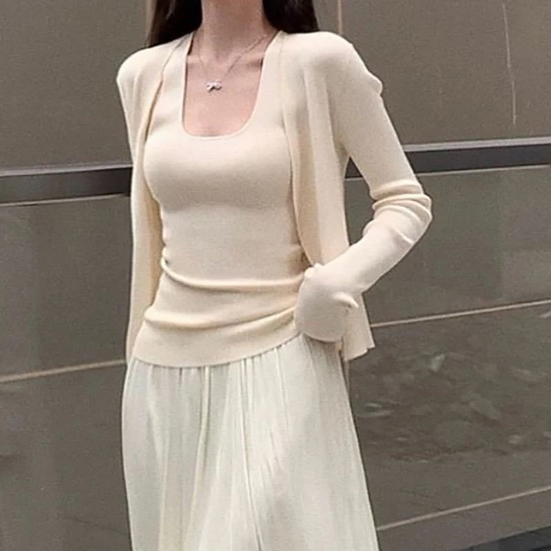 2025春秋新款纯欲时尚马甲背心纯色宽松针织开衫女装上衣两件套潮