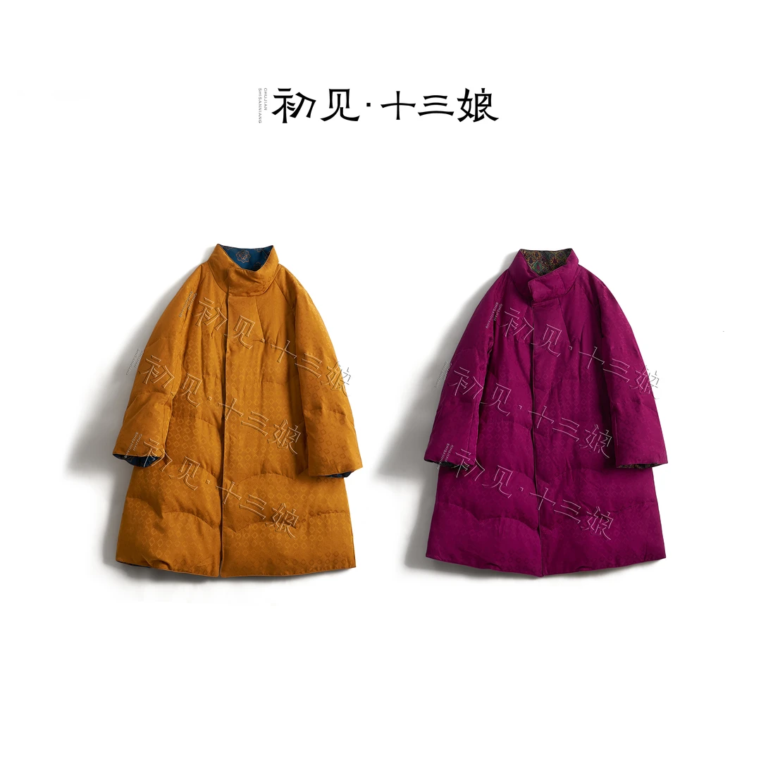 初见十三娘『满江红』新中式国风香云纱中长羽绒服秋冬保暖气质款