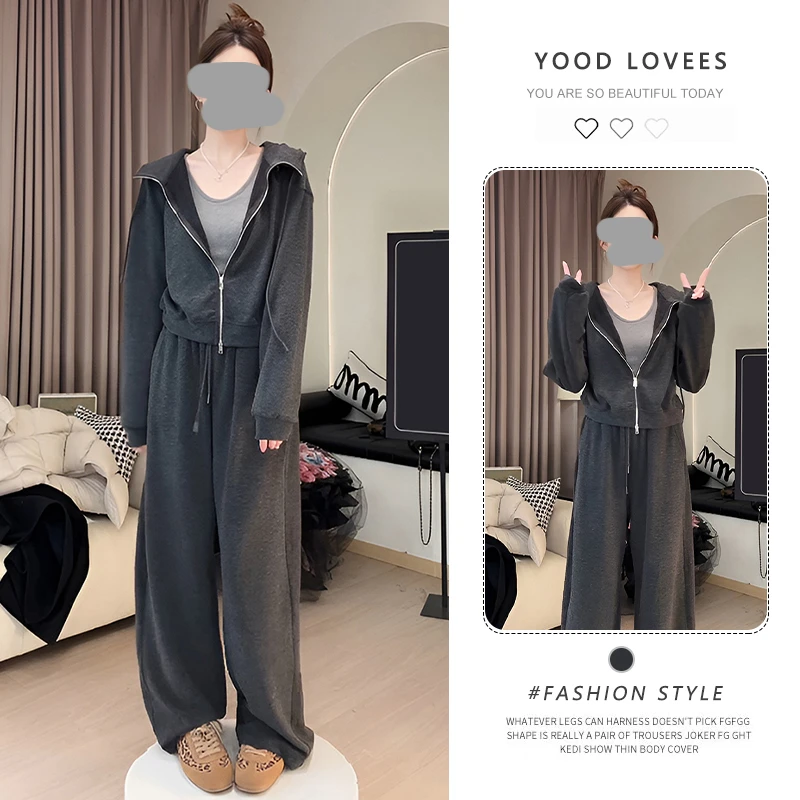 春秋减龄一整套穿搭韩系极简风休闲外套高腰阔腿裤洋气减龄两件套