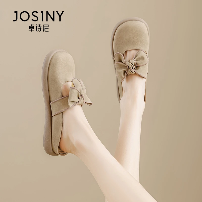 卓诗尼包头半拖鞋女2025夏季新款法式时尚蝴蝶结晚晚风浅口凉拖鞋