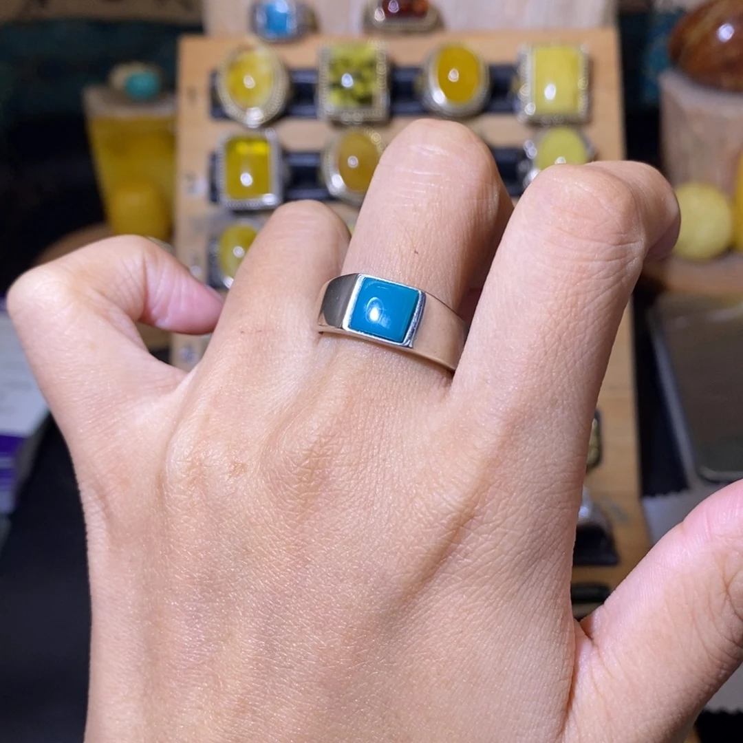 阳***生绿松石银S925镶嵌戒指