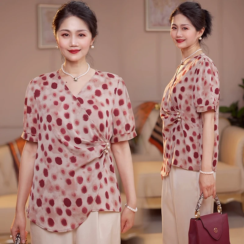 时尚妈妈装夏装T恤上衣服套装新款洋气中老年女装小衫品质两件套