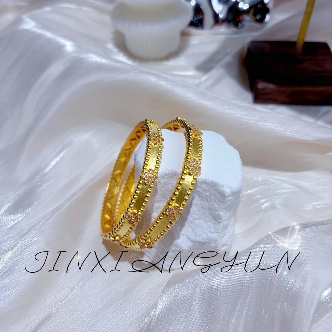 足银手镯 【四叶万花筒手镯】黄色镶钻梵家同款时尚百搭大气