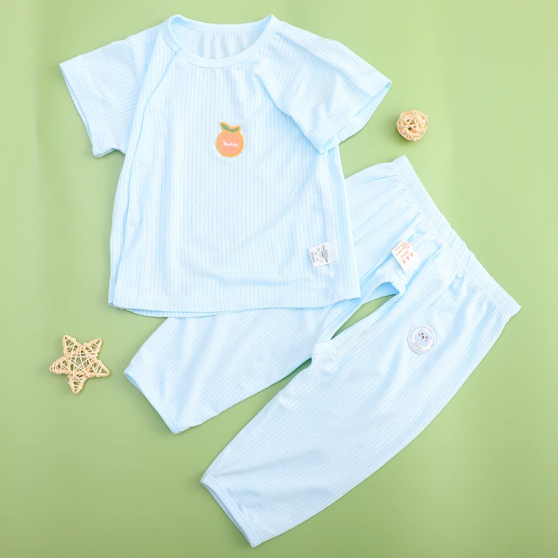 婴幼儿夏款套装新生儿夏季防蚊短袖套装夏天薄款男女宝宝透气衣服