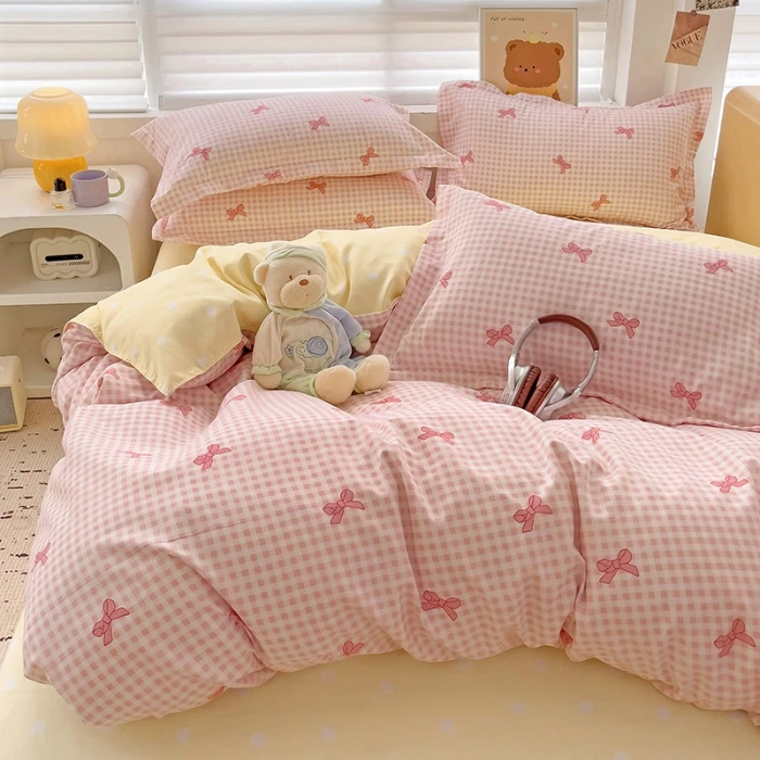 春夏小清新斜纹加厚磨毛四件套春夏小清新印花被罩床单三件套可爱