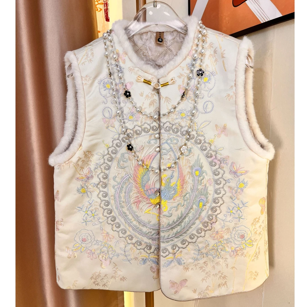 【凤仪天下】新中式国风重工刺绣立领时尚复古加绒加棉冬季马甲