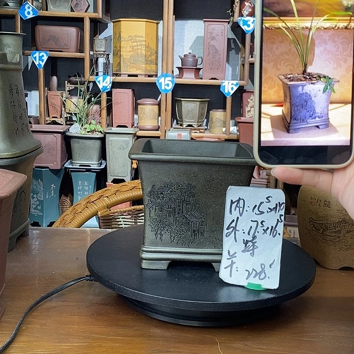 紫砂花盆天青泥水乡图特价