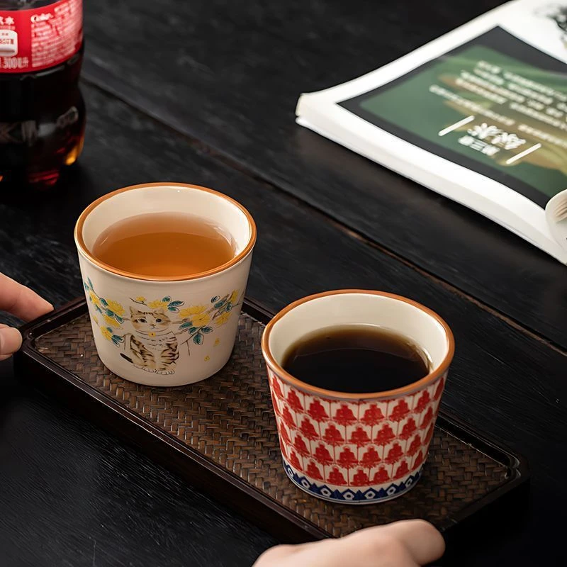 【好味居】米黄汝窑书法随手可乐杯家用小号陶瓷泡茶主人杯单杯茶碗