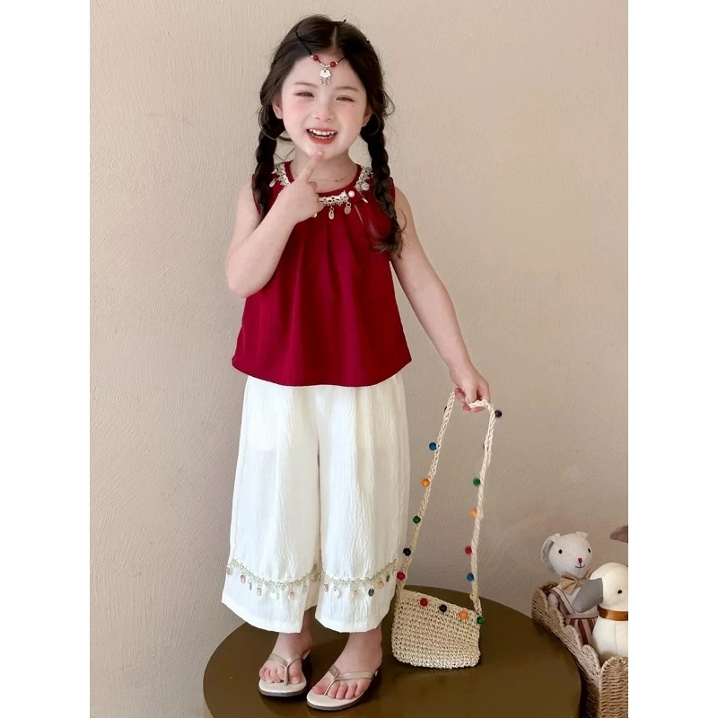 女童夏季洋气套装2025新款儿童装女孩时髦背心阔腿裤两件套夏装潮