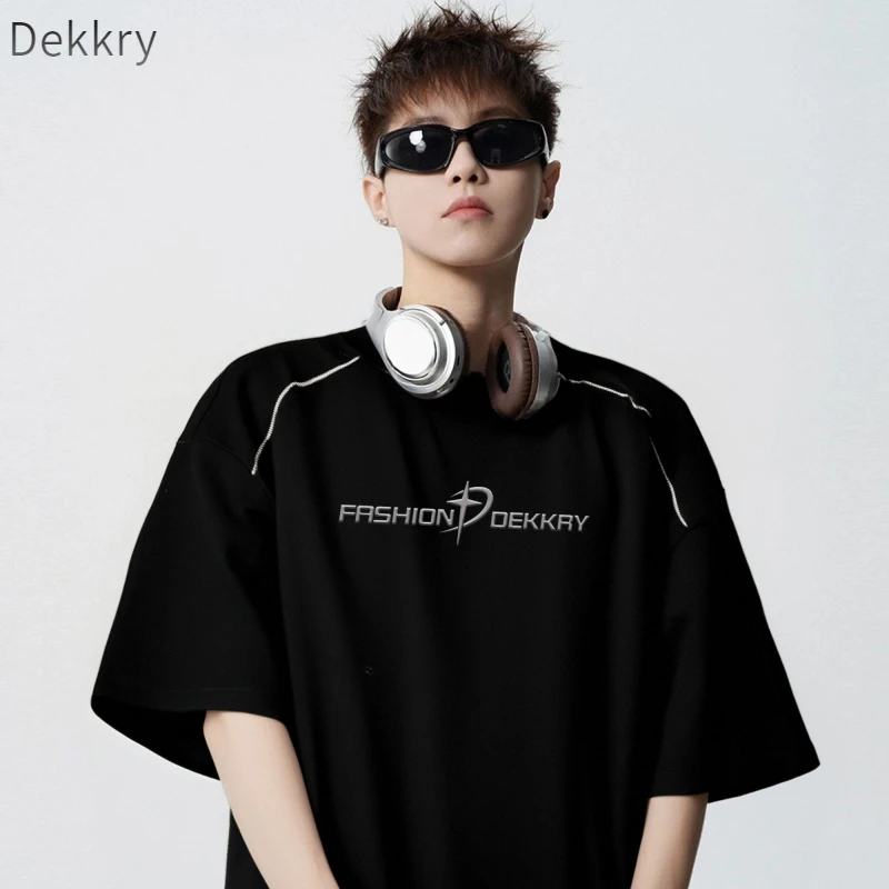 Dekkry夏季圆领宽松短袖T恤运动长袖半袖设计上衣潮流纯棉圆领ins