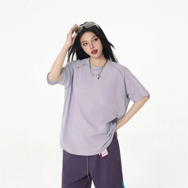 夏季透气速干高弹力圆领修身短袖T恤男撞色运动健身上衣设计感