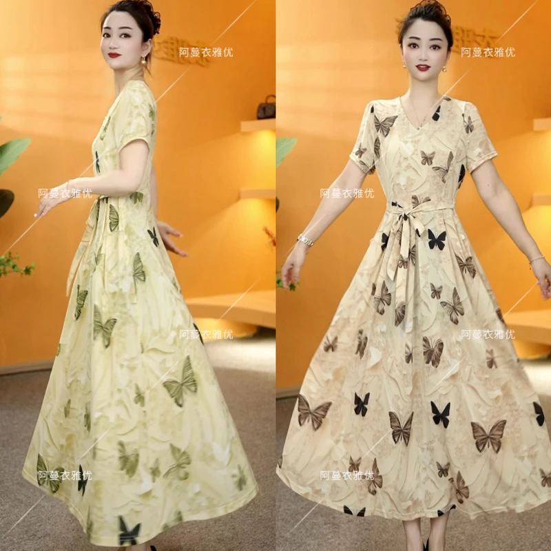 【衣雅严选】8068-2030#夏季新款冰感丝系带气质高腰大摆连衣裙