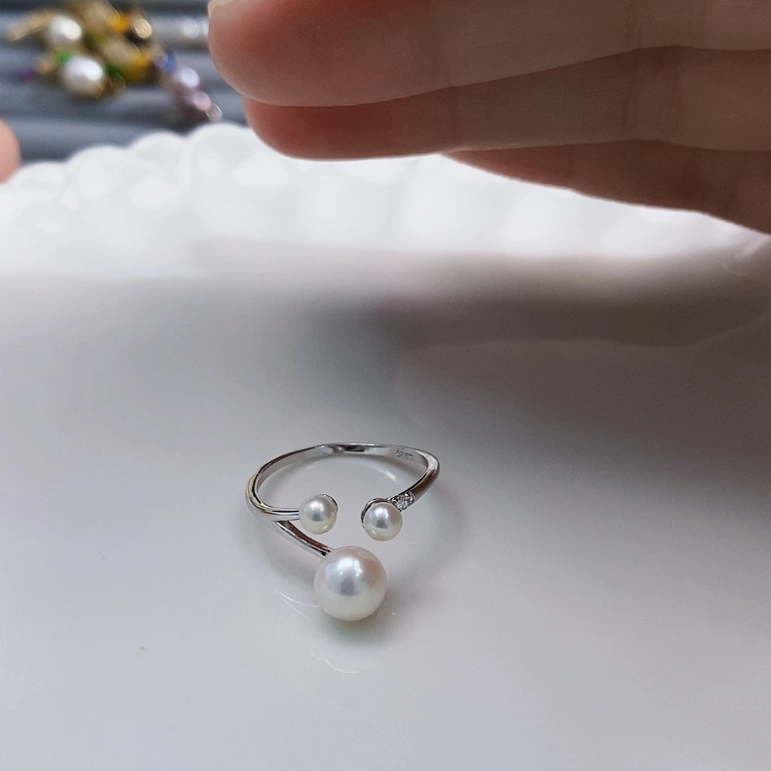 银S925镶嵌8A特价极光戒指淡水珍珠