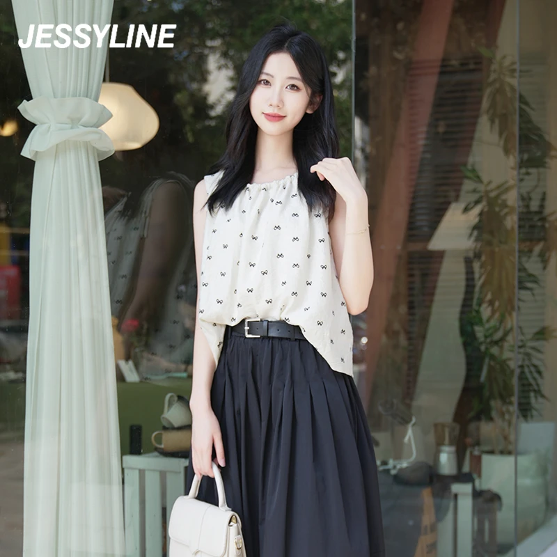 杰茜莱蝴蝶结小清新背心衬衫女夏季潮流新款黑白色上衣 jessyline