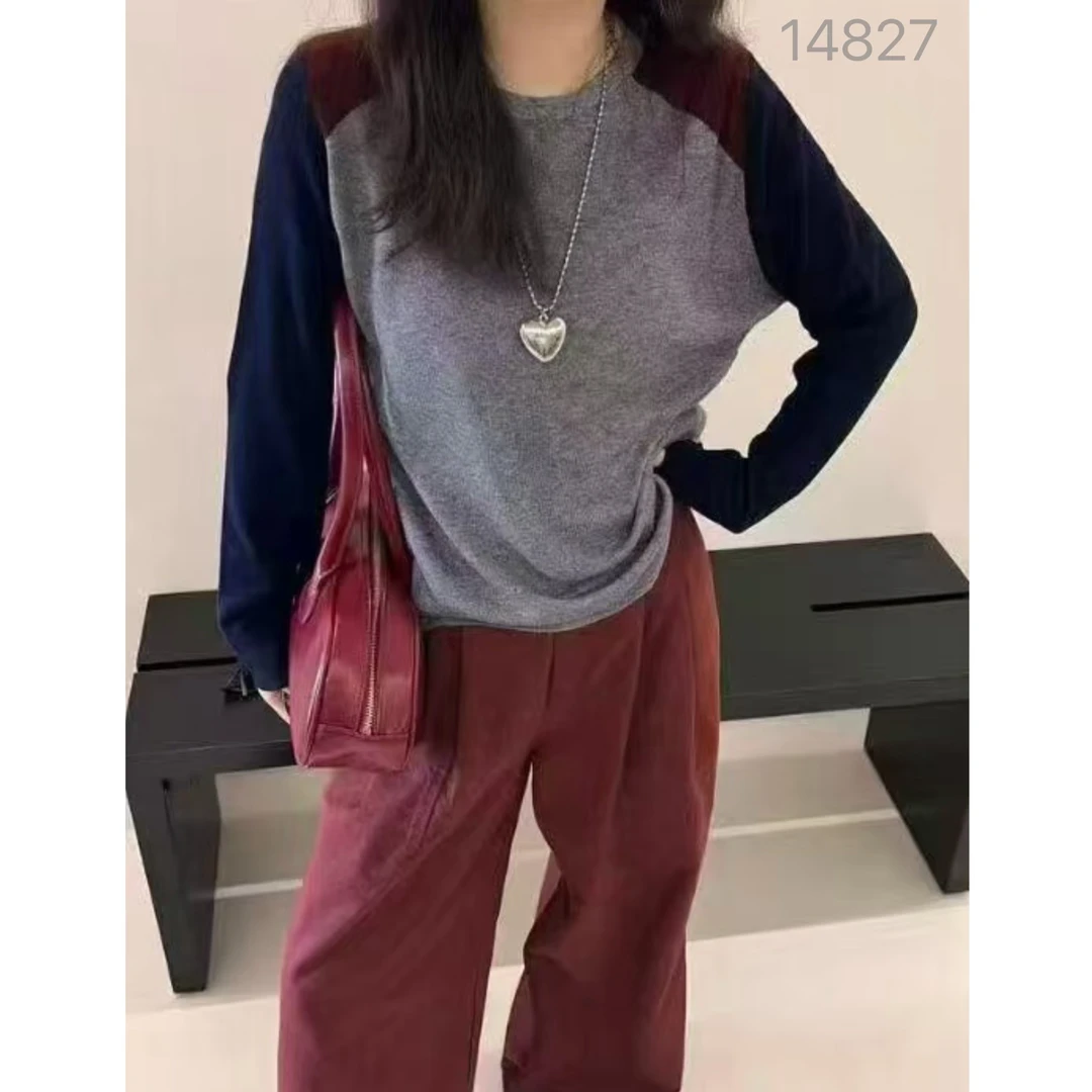 14827 WANGDAN（部分无水洗唛，介意慎拍)新款撞色针织圆领长袖