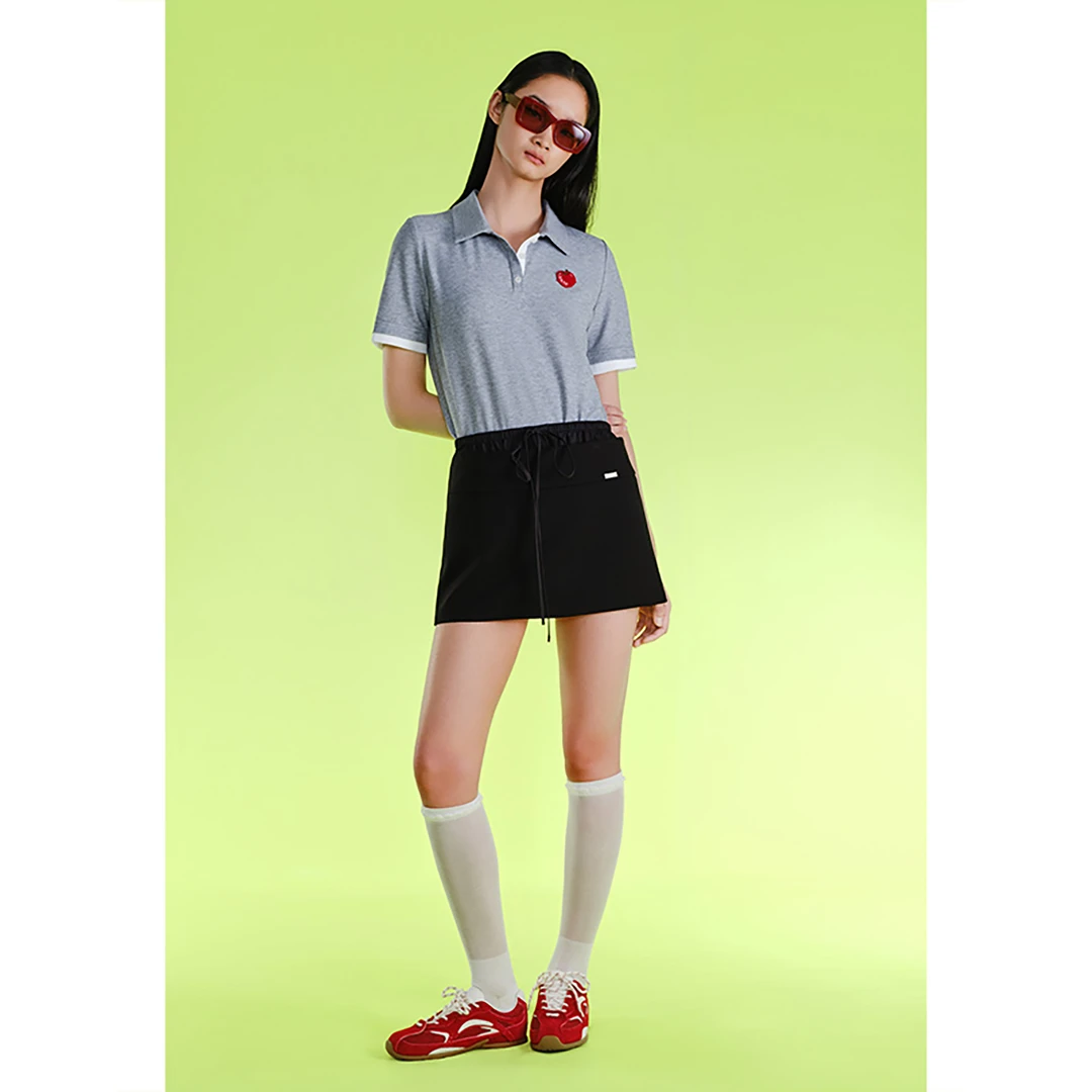 SALT.P可颜2025夏季新款小番茄毛巾绣撞色短款POLO翻领针织衫女