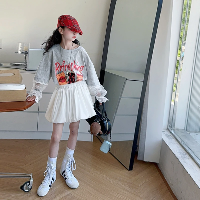 【酷哒仔】女童字母防晒上衣花苞裙子两件套装2025夏季中大童女孩子