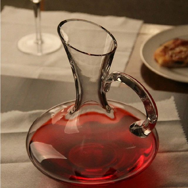 醒酒器带把红酒盛酒器倒酒器玻璃醒酒器斜口酒壶分酒器酒具干燥架