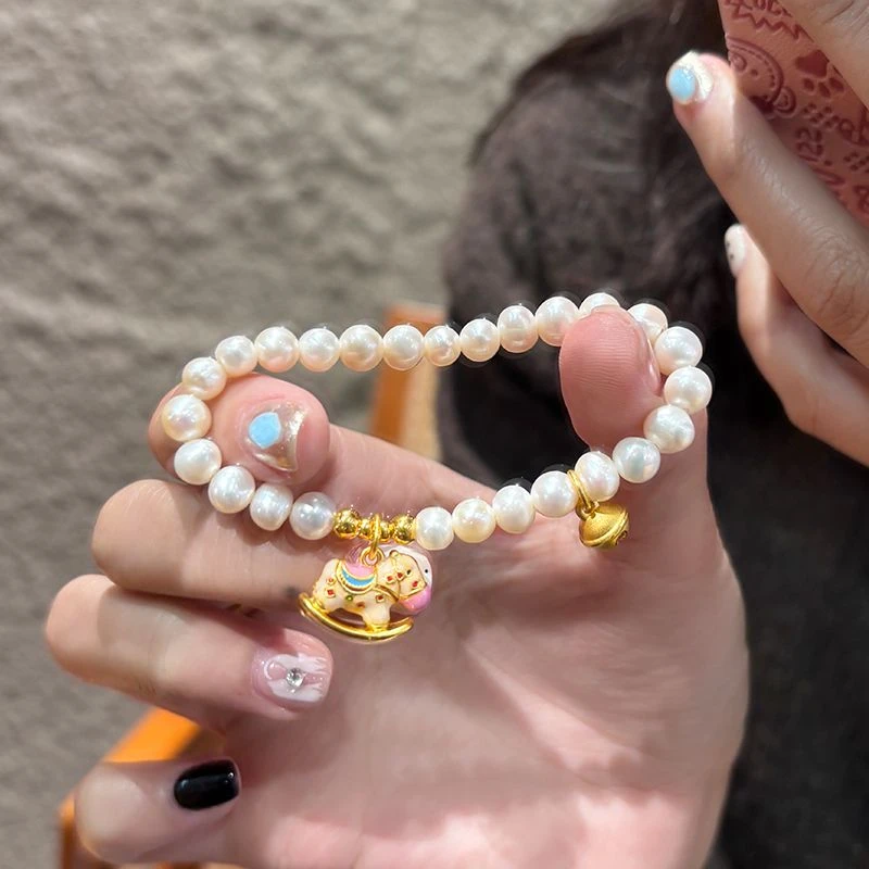 手链金色木马铃铛女新款珠手串送女友显气质经典百搭玉