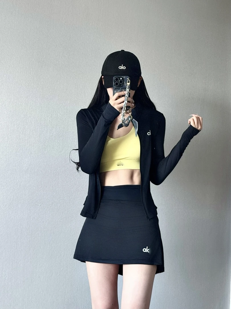 【原版】防晒运动跑步瑜伽冰丝上衣+裙子晨跑时尚防晒修身套装