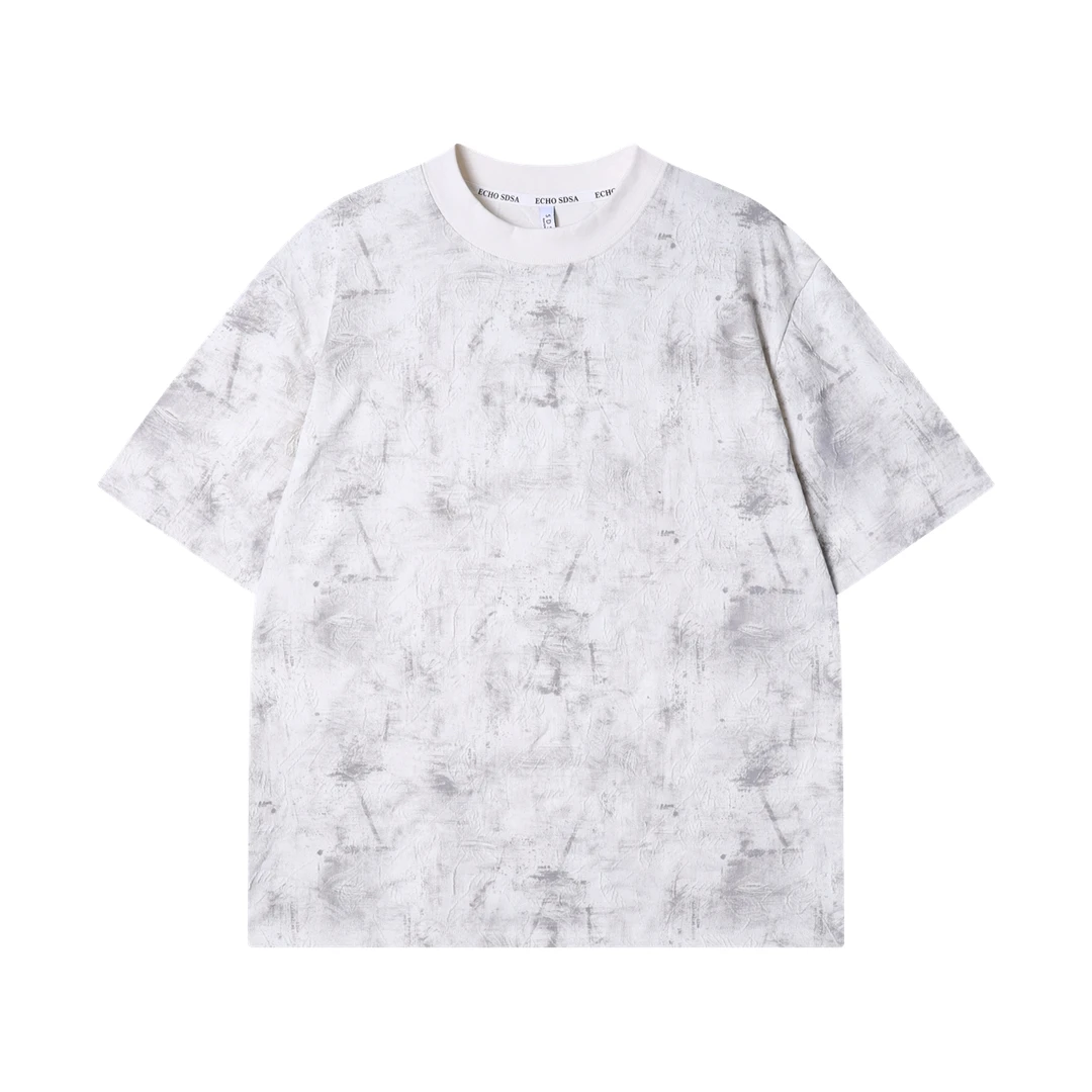 夏季高级感新款美式扎染立体肌理感圆领短袖T恤宽松潮流休闲上衣