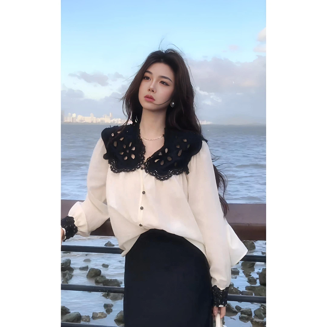 parkyeon法式静奢风气质设计感拼接上衣女早秋新款高腰半身裙