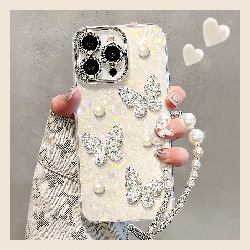 适用于精孔贝壳纹珍珠蝴蝶结iPhone华为/vivo/小米/手机壳