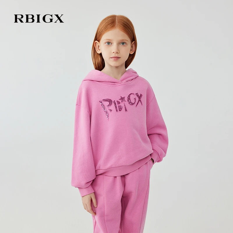【商城同款】RBIGX瑞比克童装冬季新款珠片绣连帽潮流卫衣