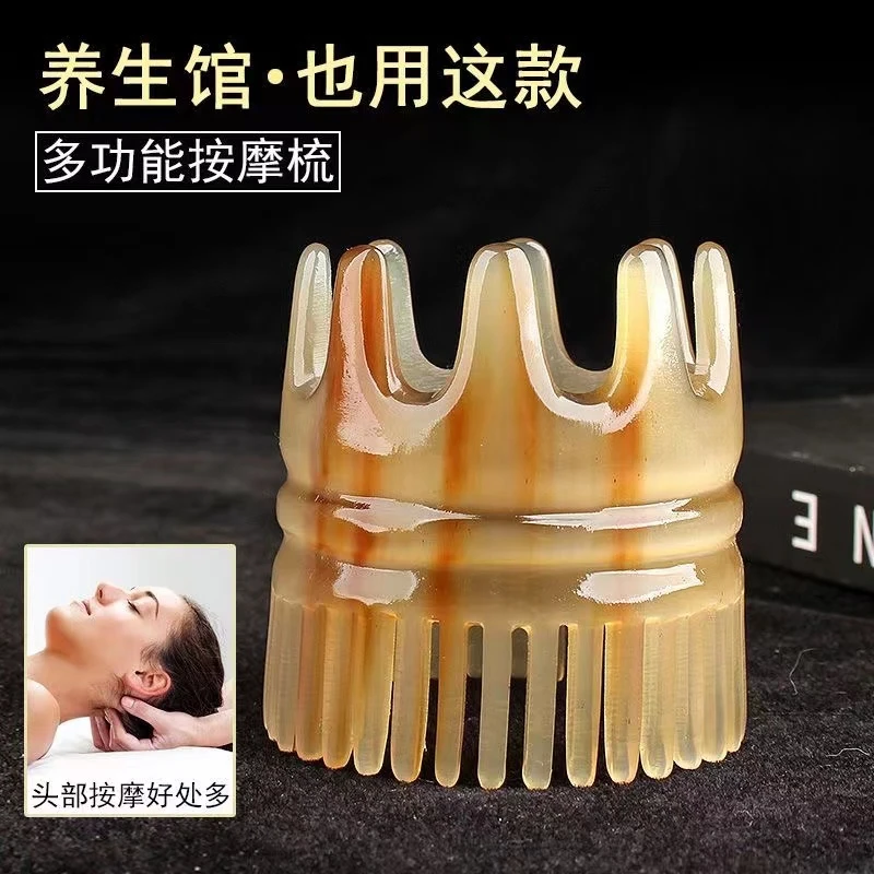 牛角经络刷洗头梳皇冠圆筒按摩梳防静电防脱女士头疗多功能梳子