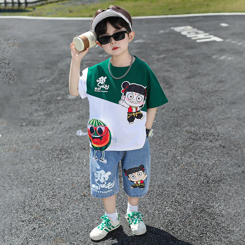 儿童装哪吒衣服男童夏装套装2025新款酷帅男孩夏季短袖两件套宝宝