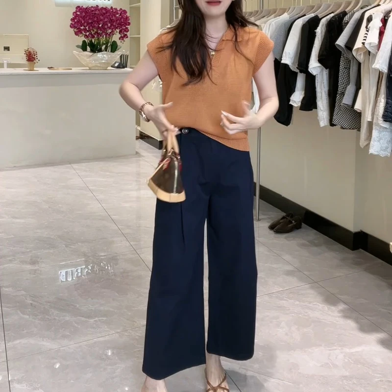 夏季简约Polo领针织短袖+百搭显瘦休闲裤LK2503361