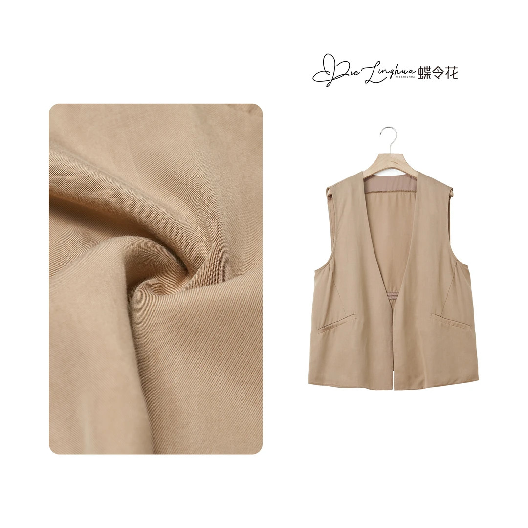 蝶令花夏季薄款天丝横纹垂感休闲舒适纯色马夹24855