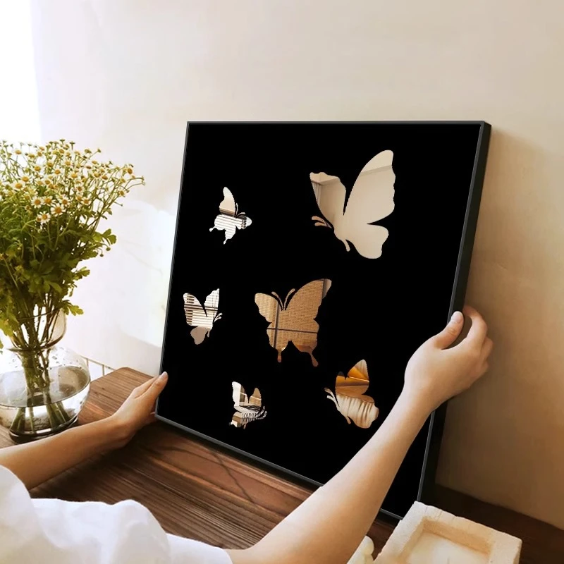 法式复古蝴蝶镜面画客厅装饰画玄关餐厅挂画小众艺术桌面镜子摆画