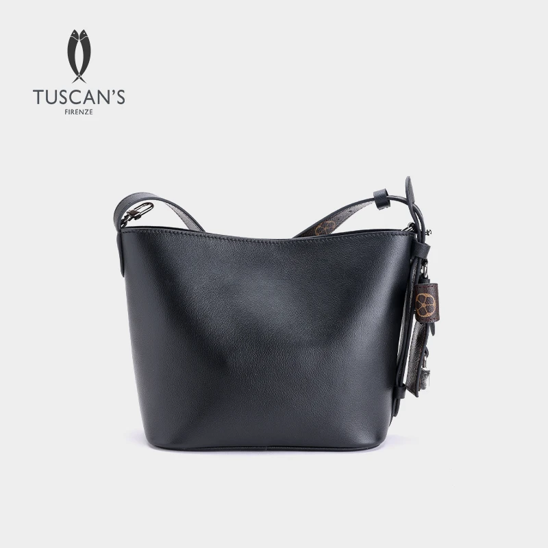 TUSCAN'S真皮轻奢简约百搭女士黑色牛皮单肩包大容量时代集团