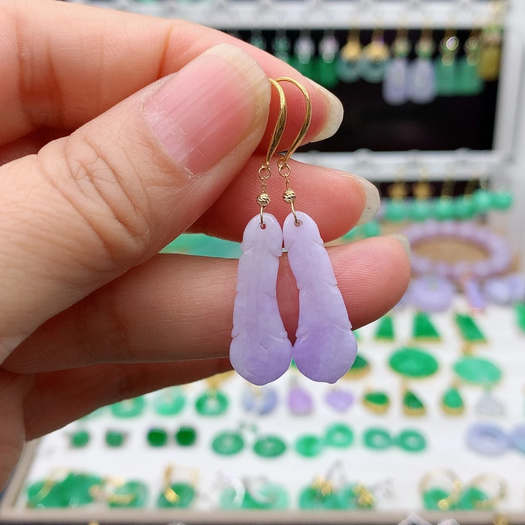 翡翠耳饰18K金镶嵌的