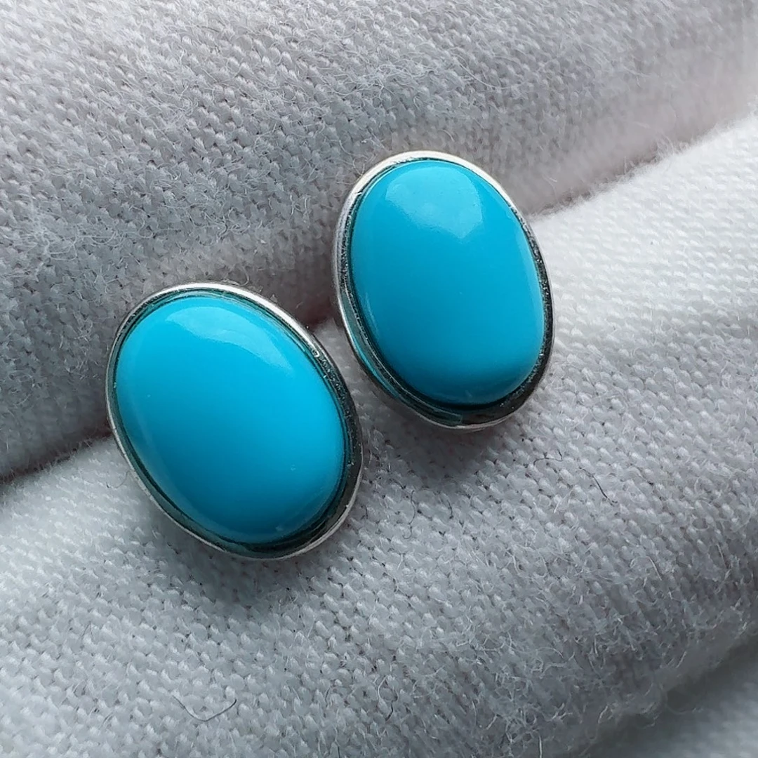 绿松石银S925镶嵌耳饰