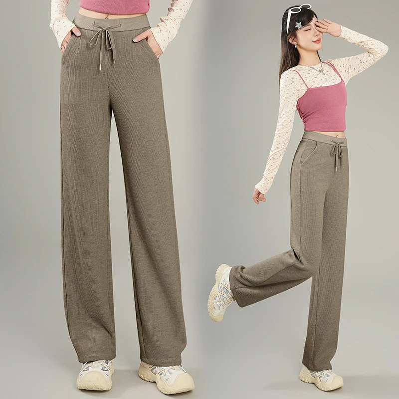 【品牌清仓】春季窄版阔腿裤松紧腰抽绳垂感柔软休闲舒适女裤B569-1